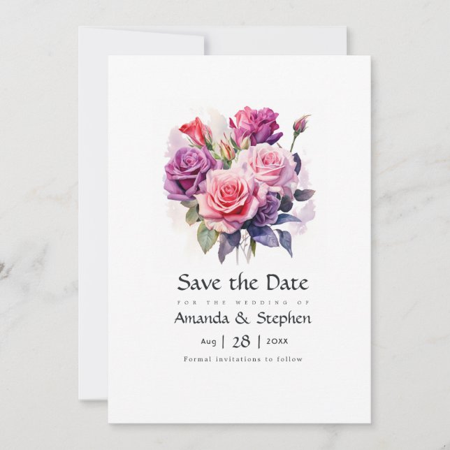 Pink and Purple Floral Wedding Save The Date (Front)
