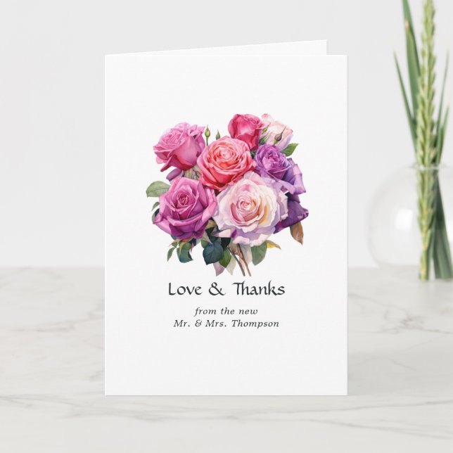 Pink and Purple Floral Wedding Thank You Card (Front)