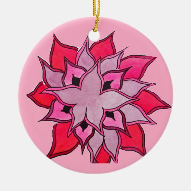 Pink and purple flower art ceramic tree decoration (Front)