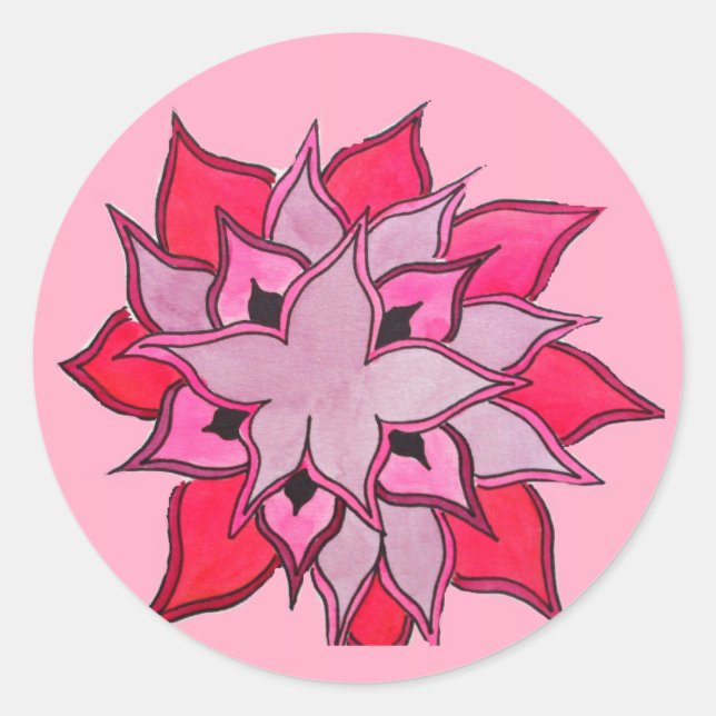 Pink and purple flower art classic round sticker (Front)
