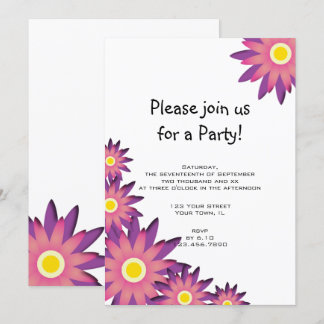 Pink and Purple Flower Party Invitation