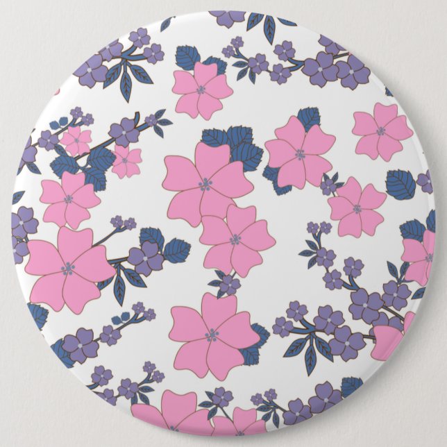 PINK AND PURPLE FLOWER PATTERN 6 CM ROUND BADGE (Front)