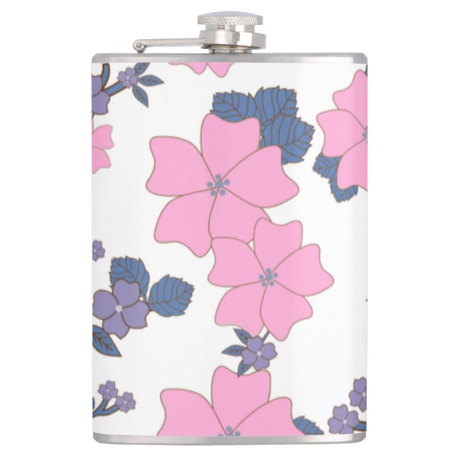PINK AND PURPLE FLOWER PATTERN HIP FLASK (Front)