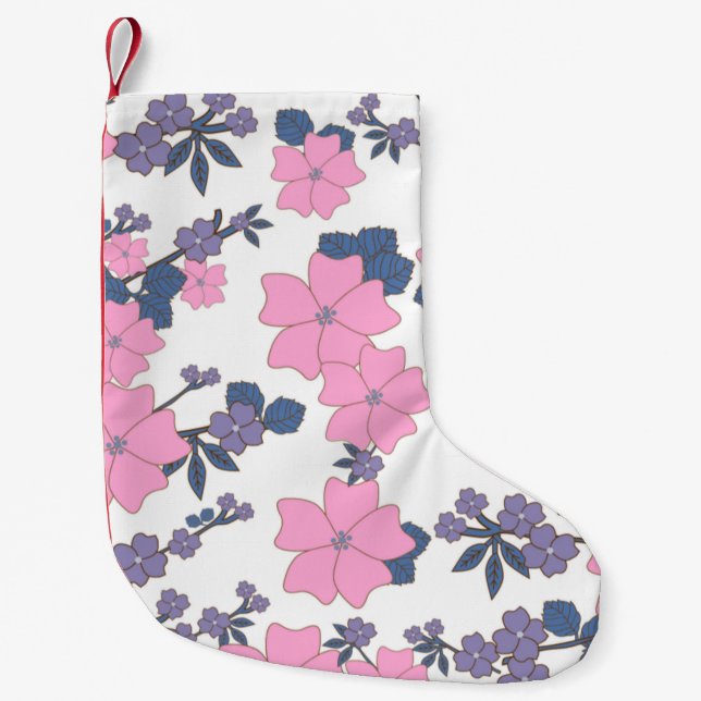 PINK AND PURPLE FLOWER PATTERN SMALL CHRISTMAS STOCKING (Front)