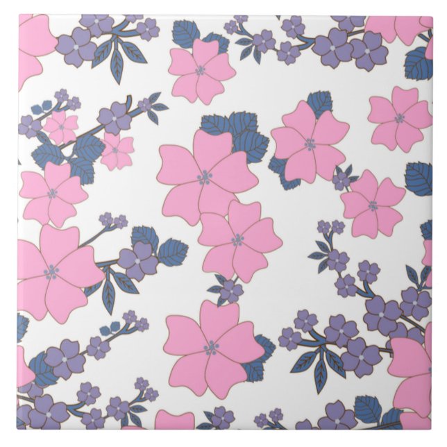PINK AND PURPLE FLOWER PATTERN TILE (Front)