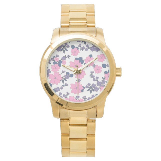 PINK AND PURPLE FLOWER PATTERN WATCH (Front)