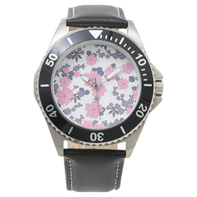 PINK AND PURPLE FLOWER PATTERN WATCH (Front)
