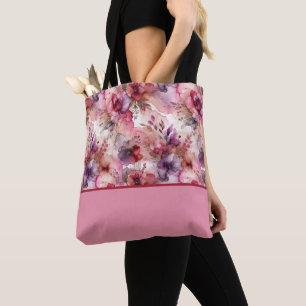 Pink and Purple Flowers Alcohol Ink Colour Block Tote Bag
