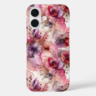 Pink and Purple Flowers Alcohol Ink Illustration iPhone 16 Case