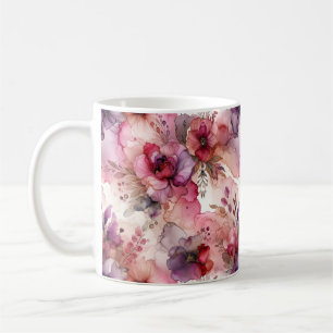Pink and Purple Flowers Alcohol Ink Illustration Coffee Mug