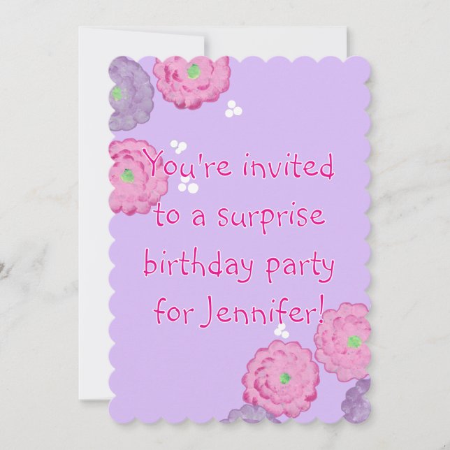 Pink and Purple Flowers Birthday Invitation Cards (Front)