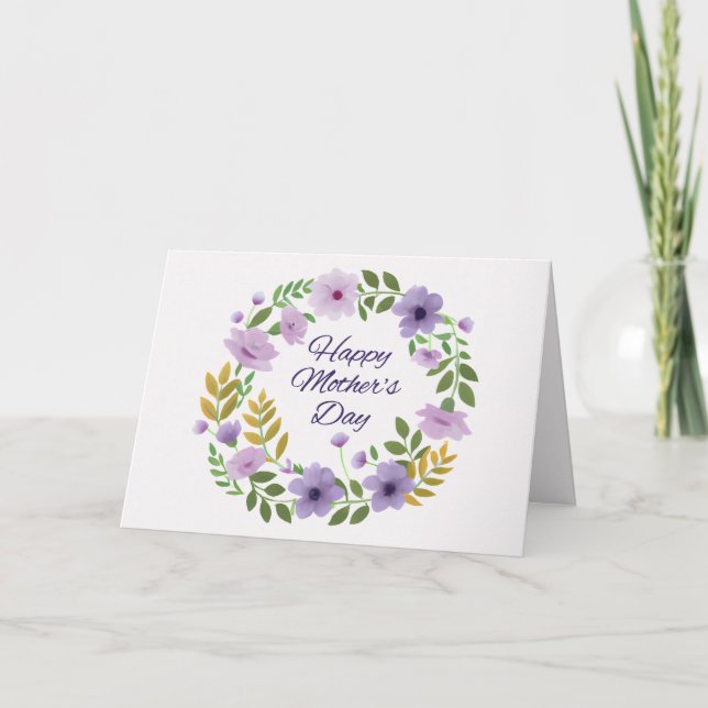 Pink and Purple Flowers Floral Wreath Mother's Day Card (Front)