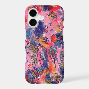 Pink and Purple Flowers Garden Original Watercolor