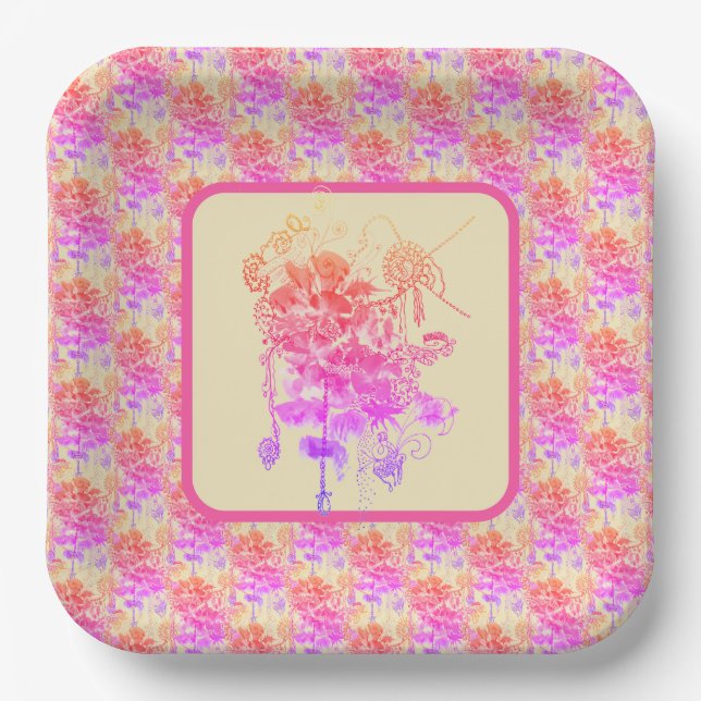 Pink and Purple Flowers Paper Plates (Front)
