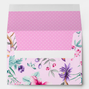 Pink and Purple Flowers Pink Dotted Liner Envelope
