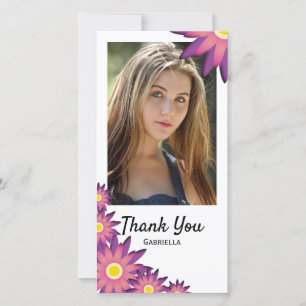 Pink and Purple Flowers Thank You Photo Card