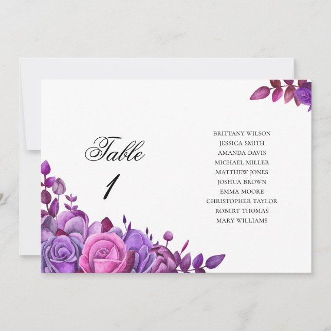 Pink and purple flowers. Wedding seating chart Invitation (Front)