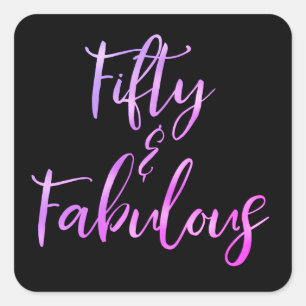 Pink and Purple Foil Fifty and Fabulous Square Sticker