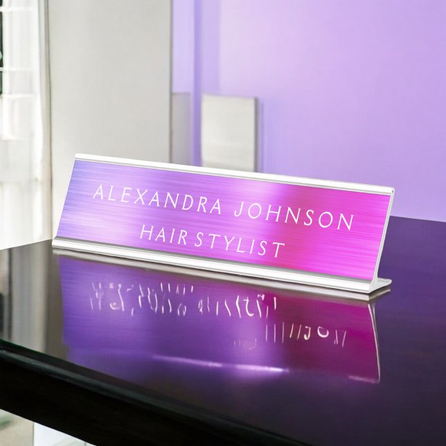 Pink and Purple Foil Modern Business Desk Name Plate (Creator Uploaded)