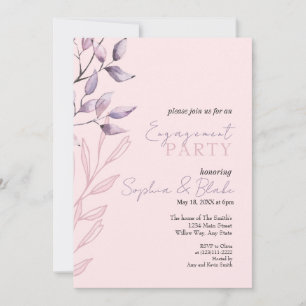 Pink and Purple Foliage Pink Engagement Party Invitation