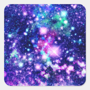 Pink and Purple Galaxy Stars Square Sticker