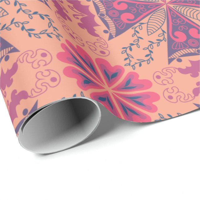 pink and purple geometric designs and floral motif wrapping paper (Creator Uploaded)