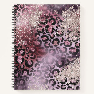 Pink and Purple Glitter Leopard Print Notebook