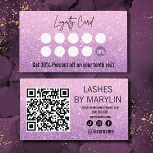 Pink and Purple Glitter Ombre Lash Tech Loyalty Card