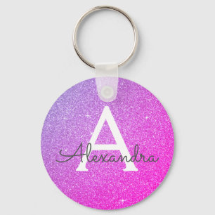 Pink and Purple Glitter & Sparkle Monogram Favour Key Ring