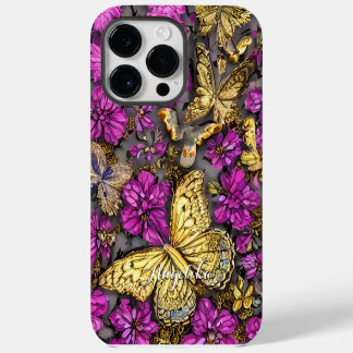 Pink and Purple Gold Butterflies Personalised Name iPhone 14 Pro Max Case