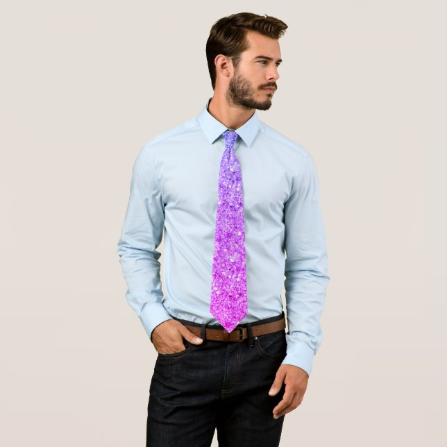 Pink And Purple Gradient Glitter Pattern Tie (In Situ)