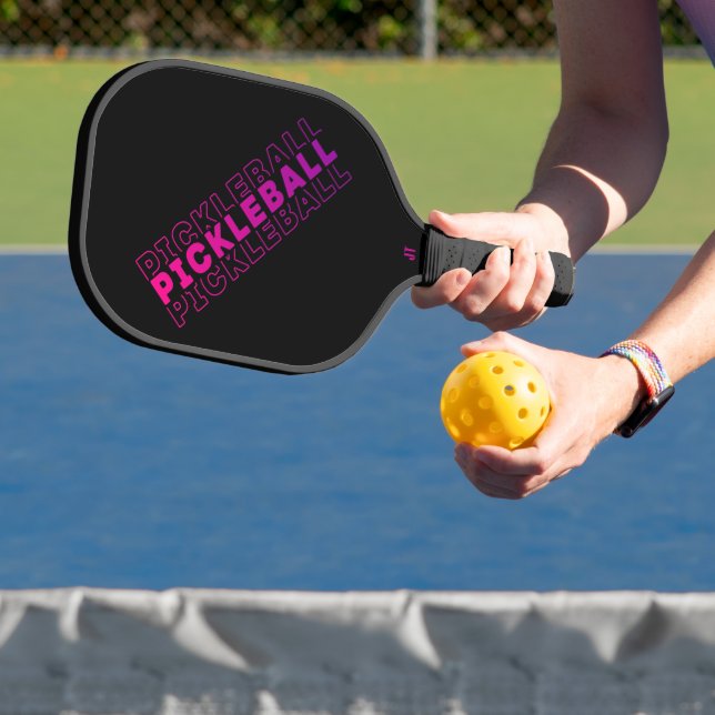 Pink and Purple Gradient Pickleball on Black  Paddle (Insitu)
