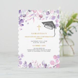 Pink and Purple Graduation and Confirmation  Invitation