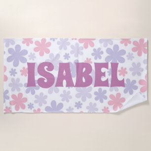 Pink and Purple Groovy Floral Custom Name Beach Towel