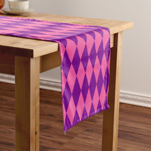 Pink and Purple Harlequin Checkered Design Short Table Runner