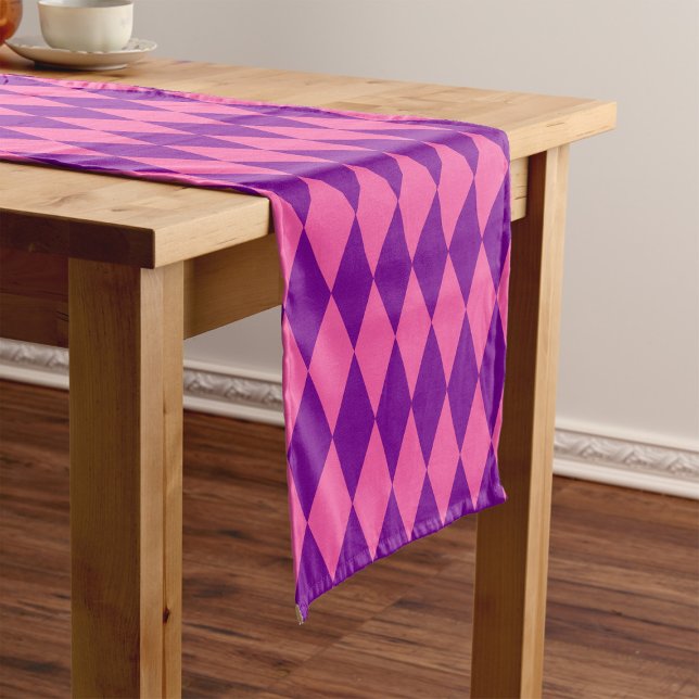 Pink and Purple Harlequin Checkered Design  Short Table Runner (Creator Uploaded)