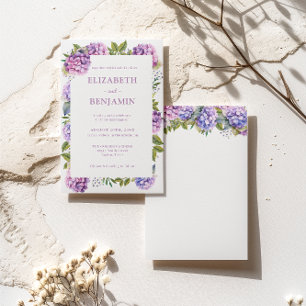 Pink and Purple Hydrangeas Watercolor Wedding  Invitation