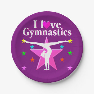 PINK AND PURPLE I LOVE GYMNASTICS PAPER PLATE