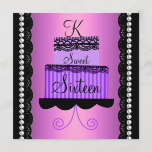 Pink and Purple Lace Sweet Sixteen Invitation