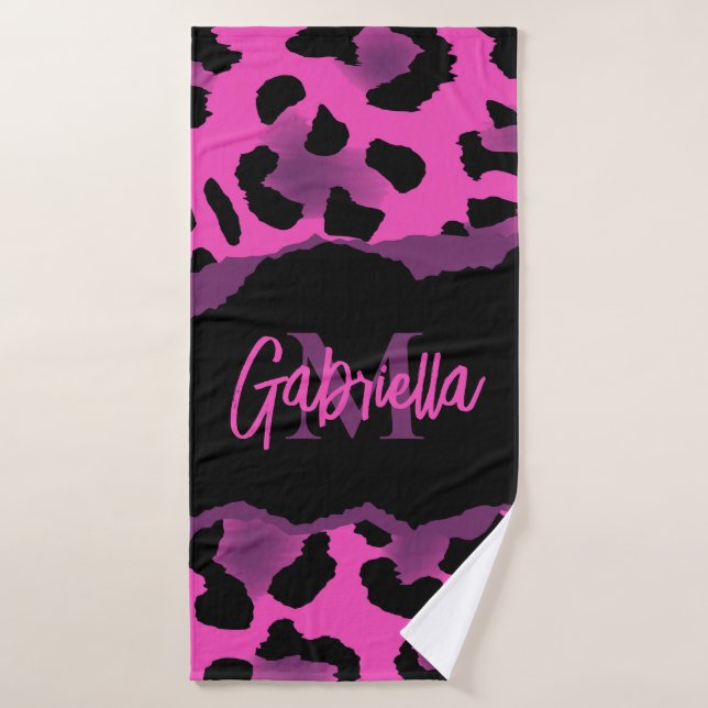 Pink and Purple Leopard Print Bath Towel Set (Bath Towel)