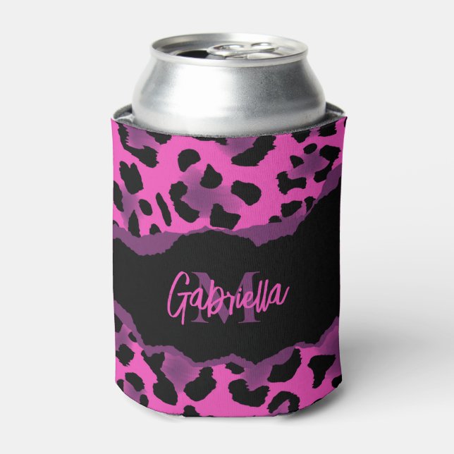 Pink and Purple Leopard Print Can Cooler (Can Front)