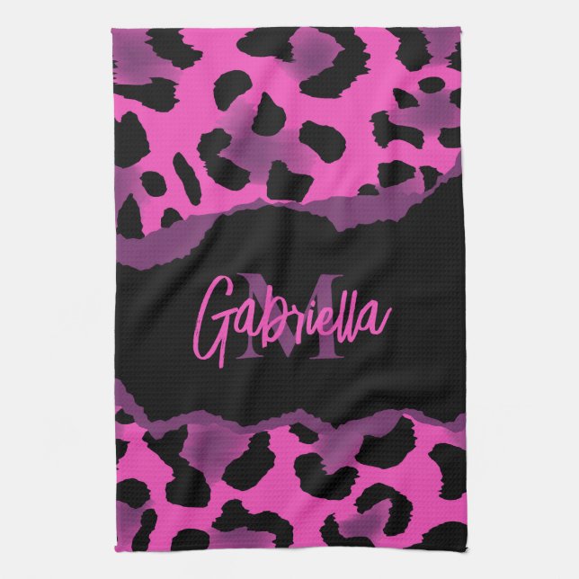 Pink and Purple Leopard Print Tea Towel (Vertical)