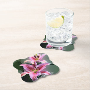Pink and Purple Lily Flowers Paper Coaster