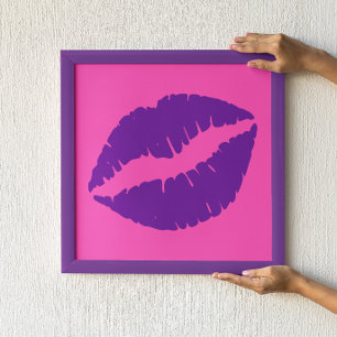 Pink and Purple Lipstick Kiss Poster