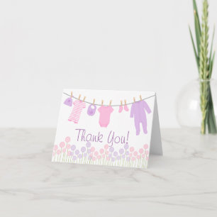 Pink and Purple Little Clothes Baby Sprinkle Thank You Card