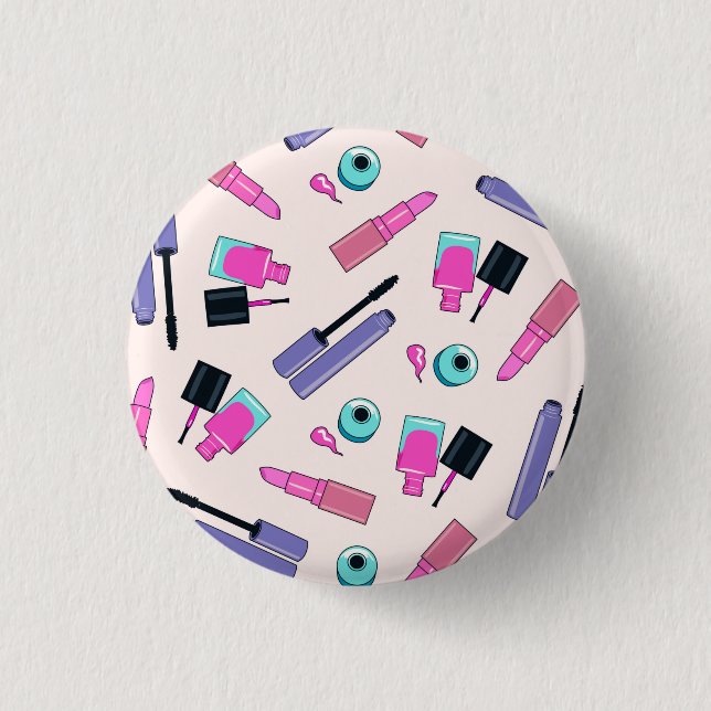 Pink and Purple Make Up Cosmetics Pattern 3 Cm Round Badge (Front)