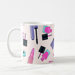 Pink and Purple Make Up Cosmetics Pattern Coffee Mug