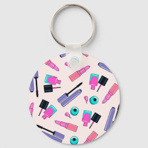 Pink and Purple Make Up Cosmetics Pattern Key Ring