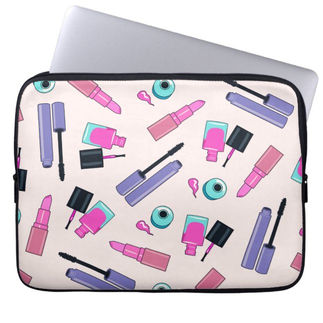 Pink and Purple Make Up Cosmetics Pattern Laptop Sleeve (Front)
