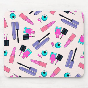 Pink and Purple Make Up Cosmetics Pattern Mouse Pad